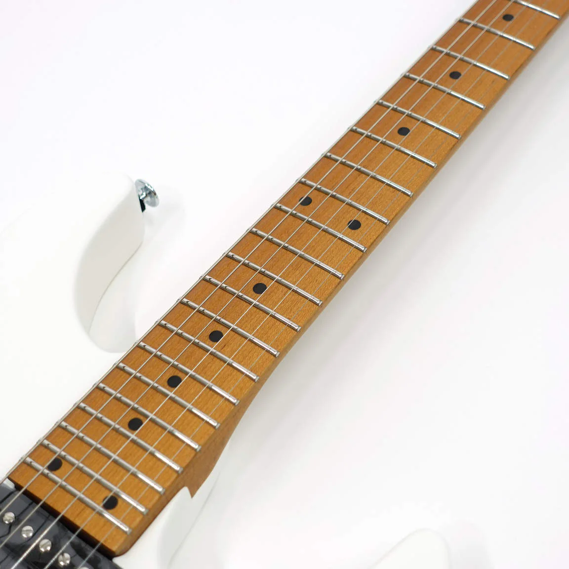 Ibanez AZ2402-PWF · Pearl White Flat · Actual instrument: fingerboard detail