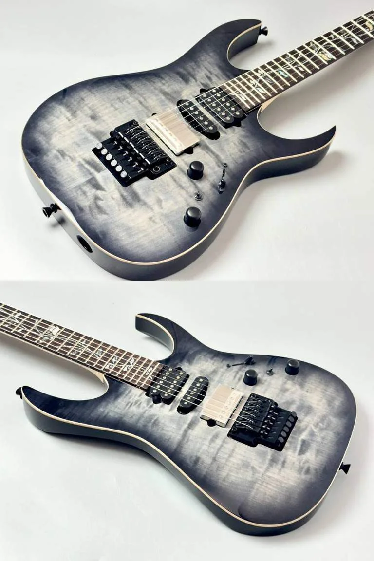 Ibanez RG8870-BRE · Black Rutile · Actual instrument: body front angle collage