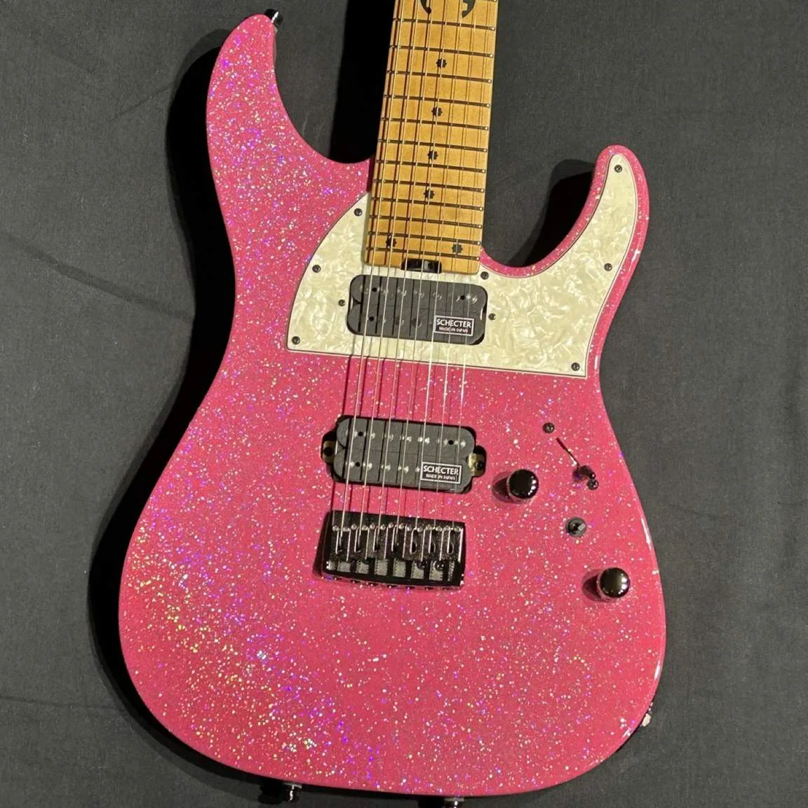 Schecter AC-EX-7-AveMujica/Mortis/SIG · Pink Glitter · Actual instrument, body front