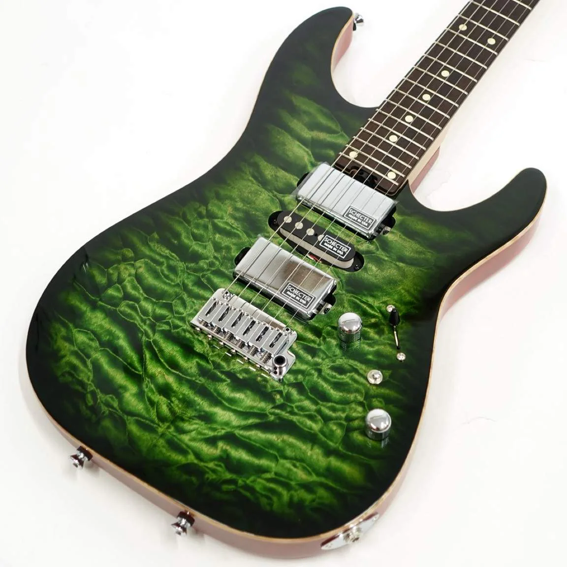 Schecter EX-5B-24-CTM-VTR · Emerald Green Burst · Actual instrument, body front