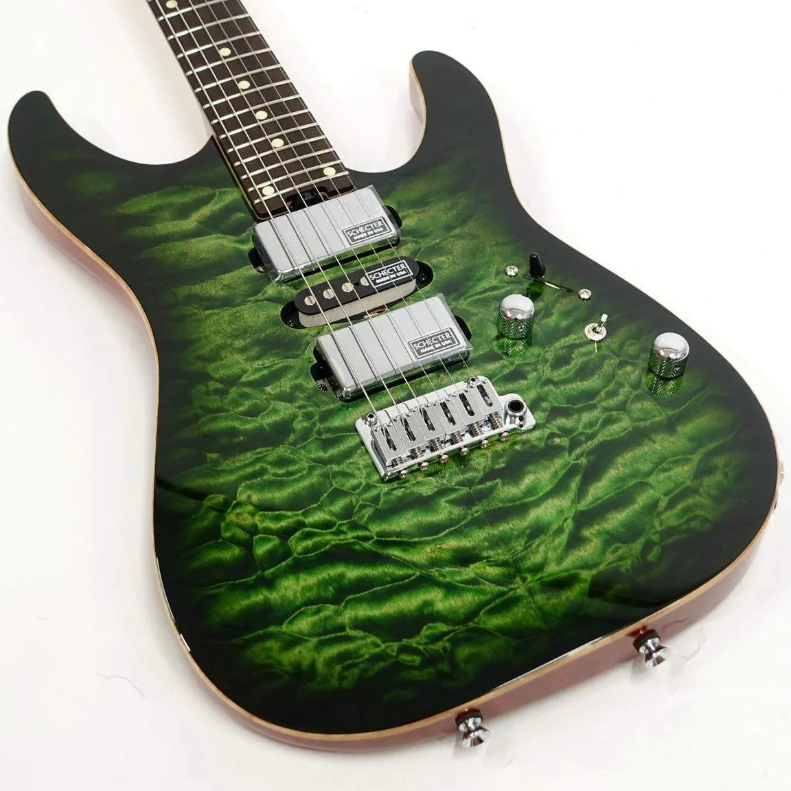 Schecter EX-5B-24-CTM-VTR · Emerald Green Burst · Actual instrument detail 3
