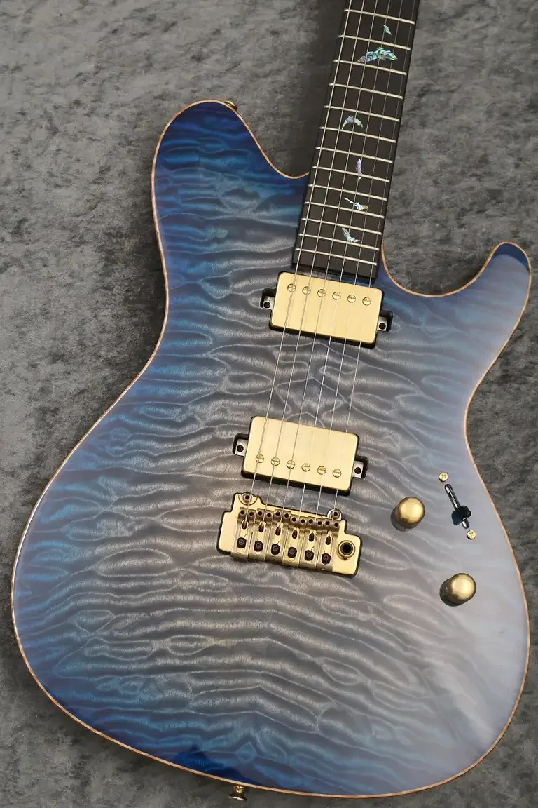 Sugi Custom Order DS496E 6A Quilt Maple/HM/F-Maho · Dark See Through Blue · Instrument photo 2