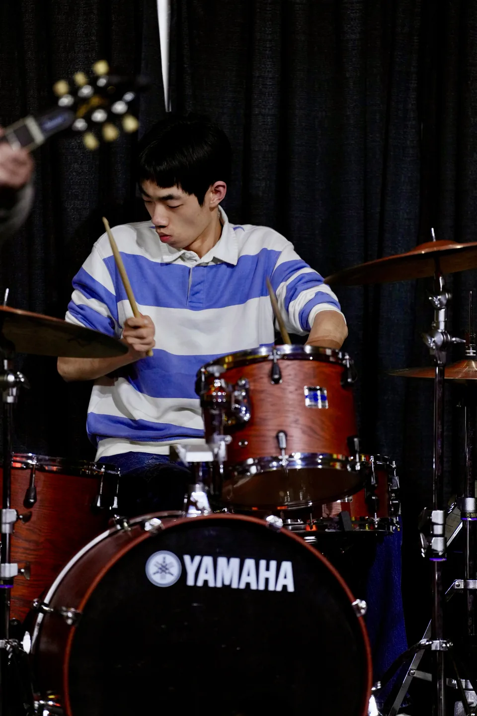 Drum performance with a Yamaha kit